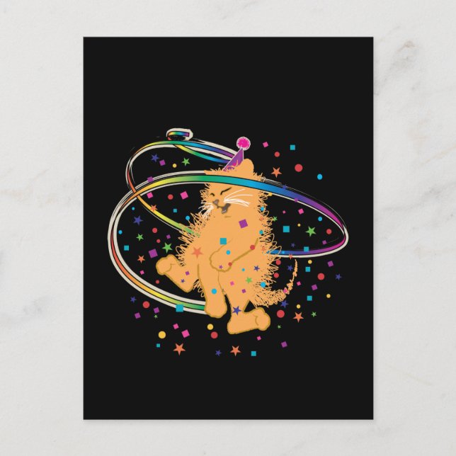 Postal Naranja Fiesta Cat Rocking Out (Anverso)