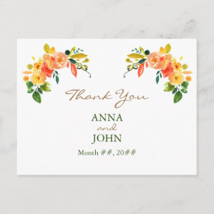 Postal Naranja floral acuarela Gracias