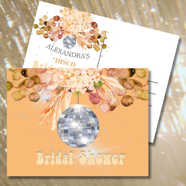 Postal Naranja floral Disco Ball Bridal Shower (Subido por el creador)