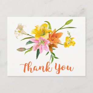 Postal Naranja Floral Gracias Lily Flowers Pink