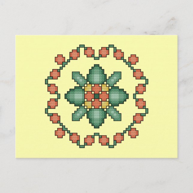 Postal Naranja Floral Quilt Square (Anverso)