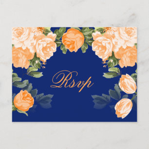 Postal Naranja Floral sobre azul marino