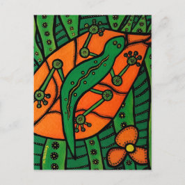 Postal Naranja Gecko Y Verde