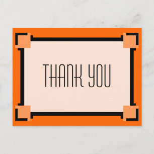Postal Naranja Geométrica Art Deco Gracias Postcard