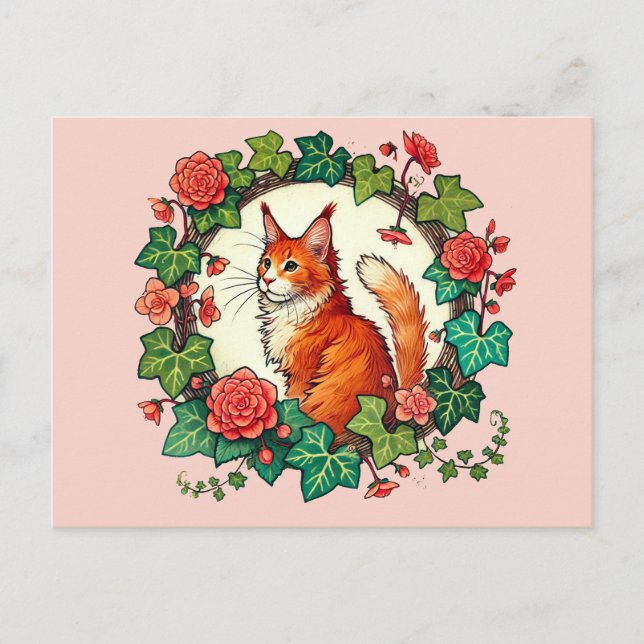 Postal Naranja Ginger Maine Coon Cat (Anverso)