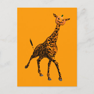 Postal Naranja Giraffe Con Cabeza De Calabaza