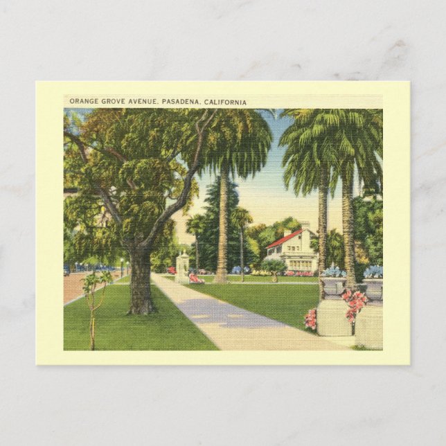 Postal Naranja Grove Ave., Pasadena, California Vintage (Anverso)