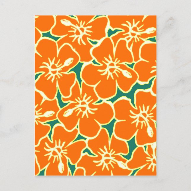 Postal Naranja Hibiscus Flowers Tropical Hawai Luau (Anverso)