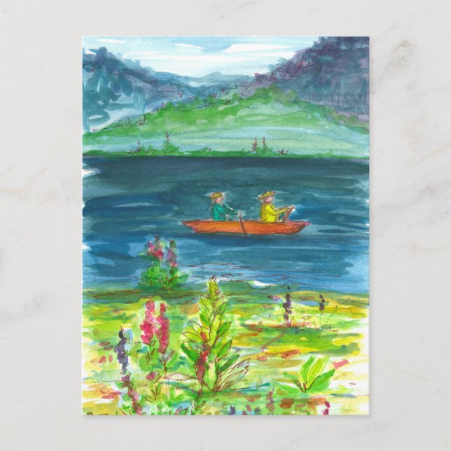 Postal Naranja Kayak Mountain Watercolor (Anverso)