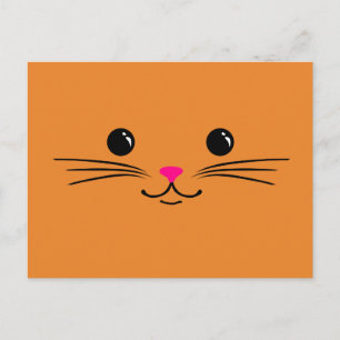 Postal Naranja Kitty Cat Cute Animal Face Design