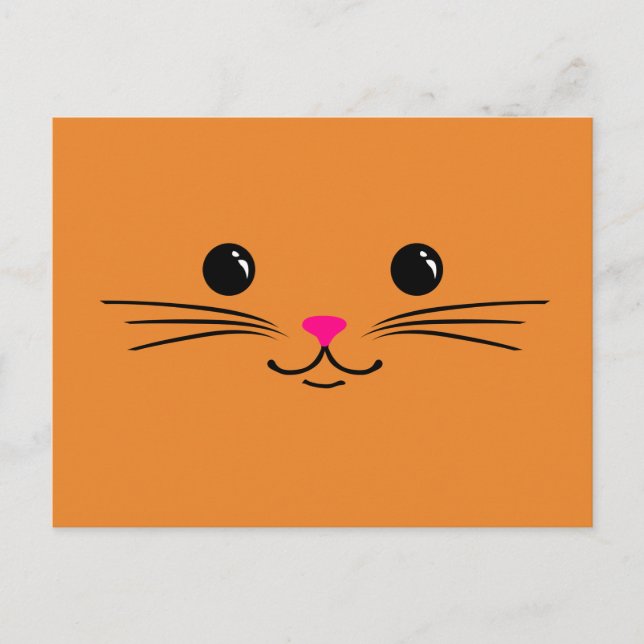 Postal Naranja Kitty Cat Cute Animal Face Design (Anverso)