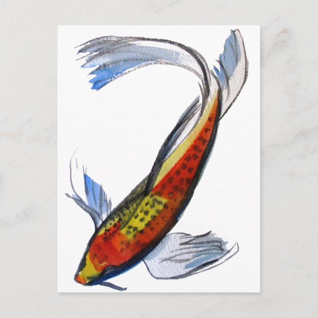 Postal Naranja Koi arte de la carpa acuarela japonesa (Anverso)