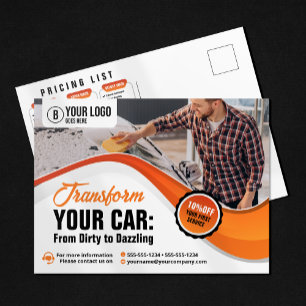 Postal Naranja Lavado de Coches Waxing Auto Detailing Ser