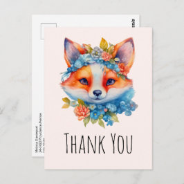 Postal Naranja lindo Fox con corona floral gracias