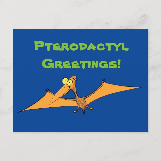 Postal Naranja lindo y gracioso personalizado pterodáctil (Anverso)