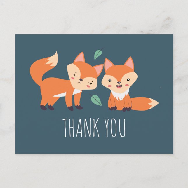 Postal Naranja lindo zorros Ilustracion gráfico Gracias (Anverso)
