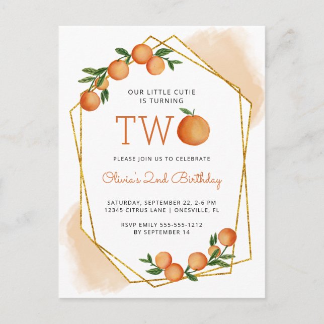 Postal Naranja Little Cutie Citrus Fiesta de cumpleaños I (Anverso)