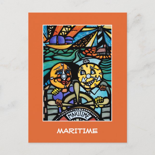 Postal Naranja Marítimo - Piezas Horarias (Anverso)
