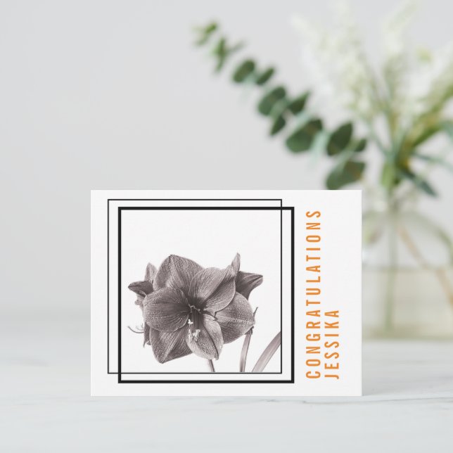 Postal Naranja moderno de flores de Amaryllis (Anverso de pie)