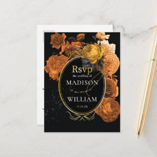 Postal Naranja negro Boda floral Elección de comida RSVP