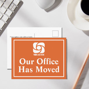 Postal Naranja Nuestra Oficina Se Ha Mudado Logotipo Empr