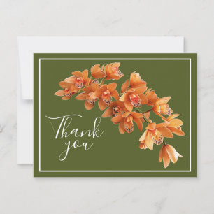 Postal Naranja Orchids Green Background Gracias