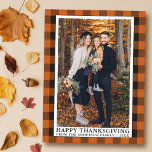 Postal Naranja Plaid Family Photo Happy Thankending<br><div class="desc">Naranja Buffalo Plaid Family Photo Happy Thankending Holiday Postcard</div>