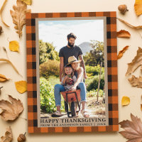 Naranja Plaid Family Photo Kraft Happy Thankending