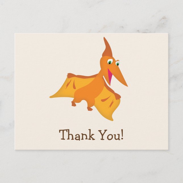 Postal Naranja Pterodactyl Dinosaur Gracias (Anverso)