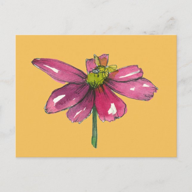 Postal Naranja quemado de flores Honey Bee Daisy (Anverso)