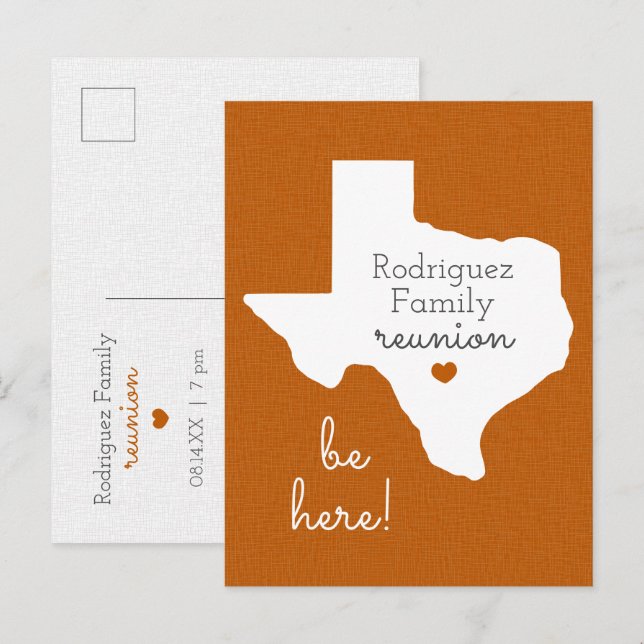 Postal Naranja quemado de la Reunión Familiar de Texas (Anverso / Reverso)