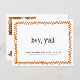 Postal Naranja quemado Hey Y'all - Trasladado a Texas