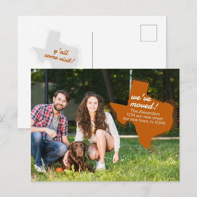 Postal Naranja quemado que nos hemos mudado - Trasladado  (Anverso / Reverso)