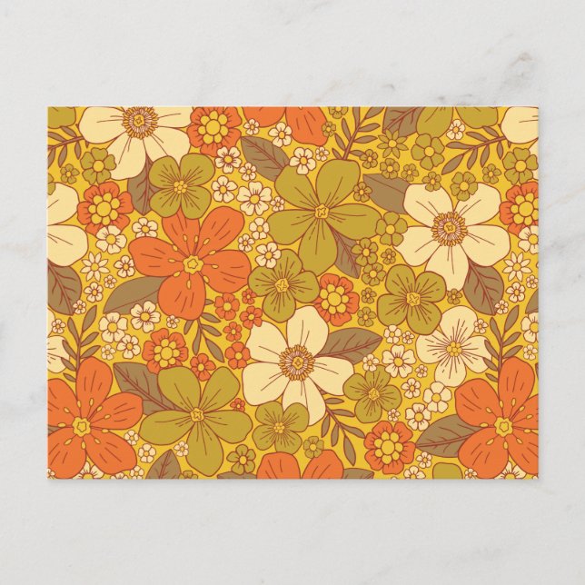 Postal Naranja retro 60/70 y floral verde oliva (Anverso)
