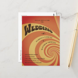 Postal Naranja Retro 70 Boda de código QR amarillo