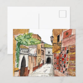 Postal naranja rojo marruecos ilustracion acuarela