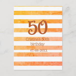 Postal Naranja rojo rayado 50 cumpleaños marrón nombre re
