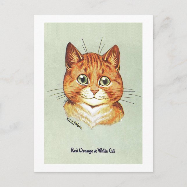 Postal Naranja rojo y gato blanco, Louis Wain (Anverso)