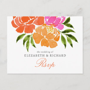 Postal Naranja Rosado Caliente Boda De Caída Floral Rsvp