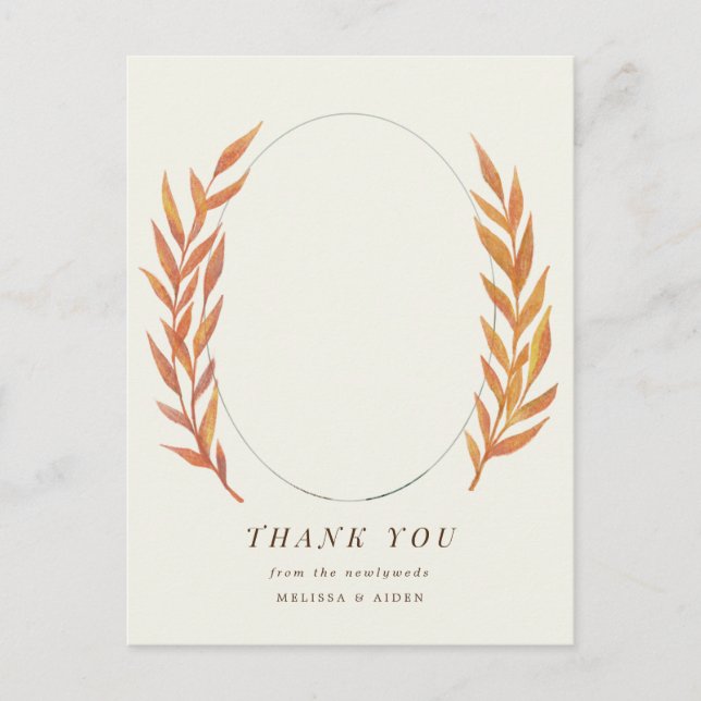 Postal Naranja simple Boda de sucursal Foto Gracias (Anverso)