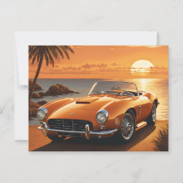 Postal Naranja Sportscar Sunset Tropical Beach