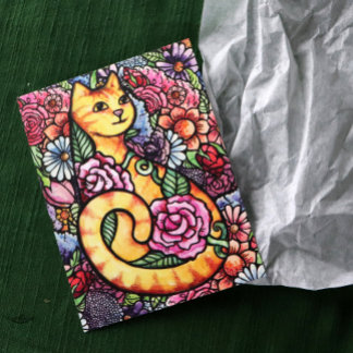 Postal Naranja Tabby Cat Flower Garden