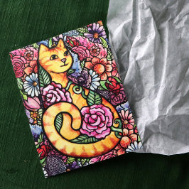 Postal Naranja Tabby Cat Flower Garden
