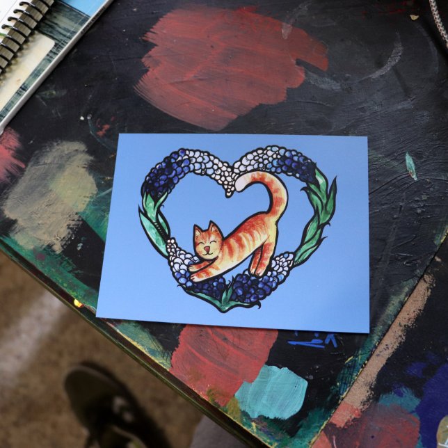 Postal Naranja Tabby Cat Heart Art Cute texas bluebonnet (Subido por el creador)