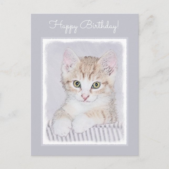 Postal Naranja Tabby Kitten Pintura - Arte Gato Original (Anverso)