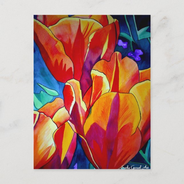 Postal Naranja Tulips pintura de flores acuarelas (Anverso)
