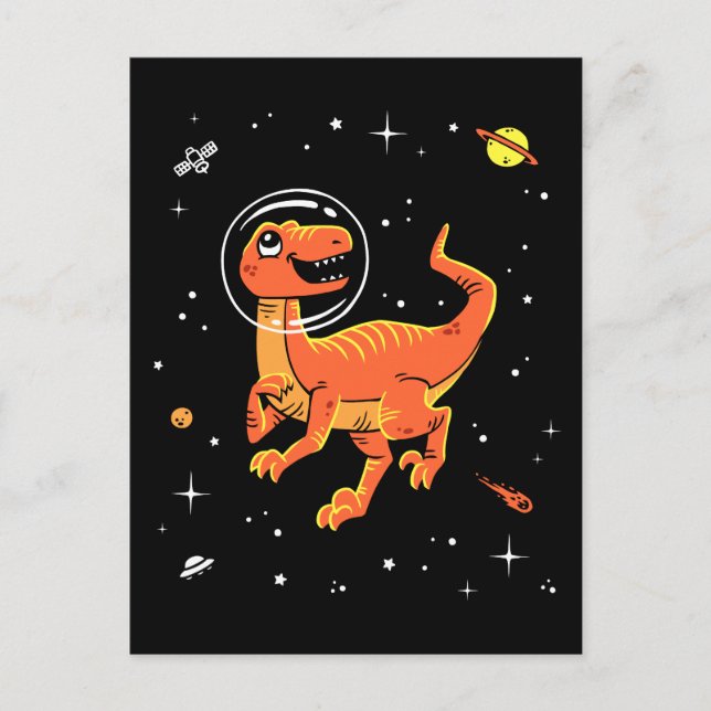 Postal Naranja Tyrannosaurus Dinos En El Espacio (Anverso)