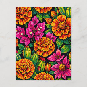 Postal Naranja Vibrante Magenta Marigold Cactus Tropical 