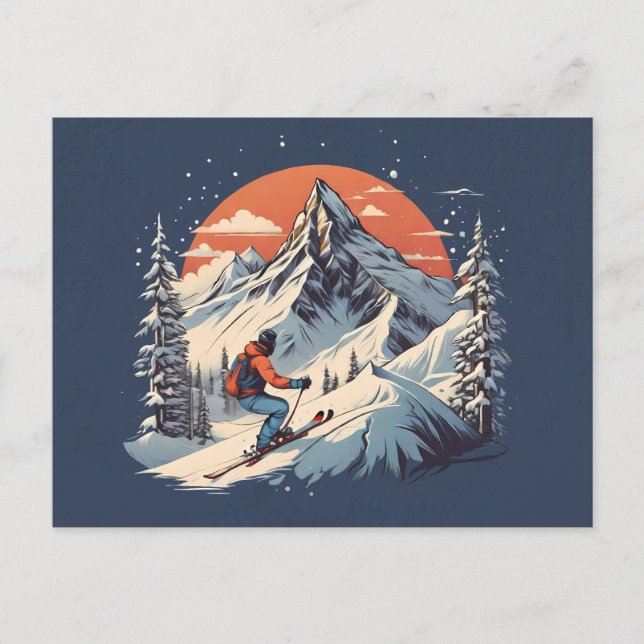 Postal Naranja Vintage Mountain Pine Skip Sunset (Anverso)