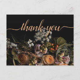 Postal Naranja vintage oscuro floral gracias postca